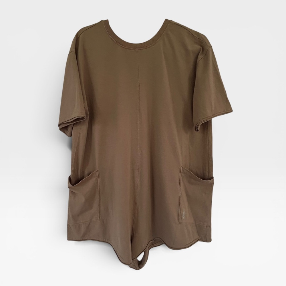 Free People Movement Hot Shot Short Sleeve Romper Mocha Latte Brown Size Small - Picture 1 of 5